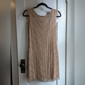 Alice + Olivia blush pink silk flapper dress with silver beading